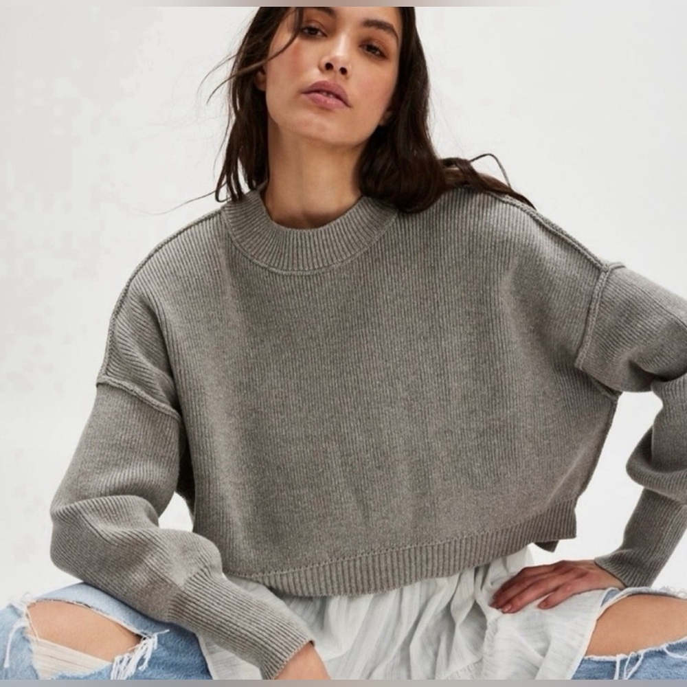 Free People Charcoal Crew Neck Sweater